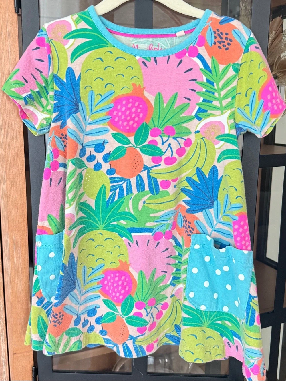 Mini Boden fruits dress tee Short Sleeve Print Tunic Tickled Pink Tropical girls